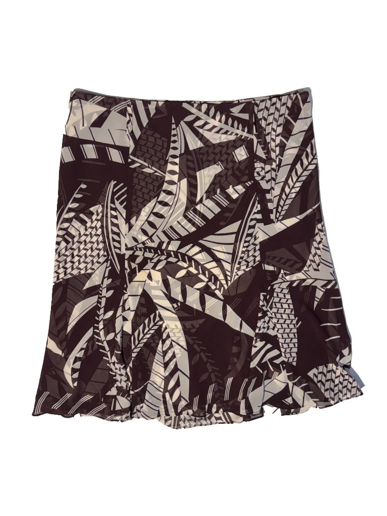 Nine & Co. Y2k Hawaiian Floral Skirt Brown & Cream Flair Casual Size 12